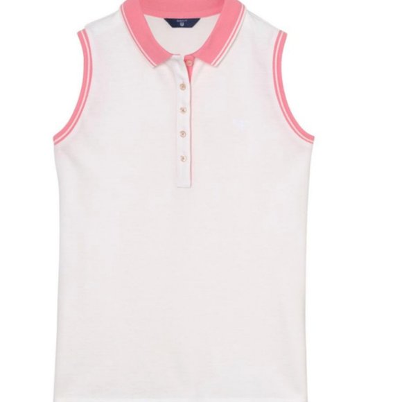 {GANT} contrast white pink polo sleeveless top - Picture 2 of 6